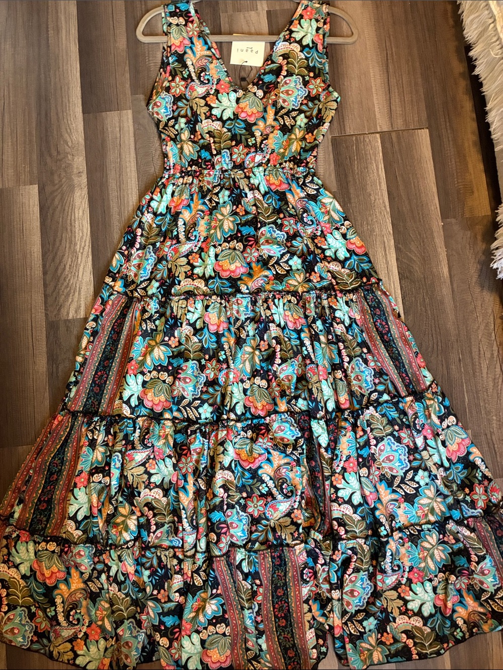 Boho Silky Floral Tiered Maxi Dress - Black/Multi-Colored- Size Small- NWT - Picture 6 of 13